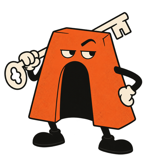 Arch, Arcabo’s orange gateway mascot with a mischievous expression