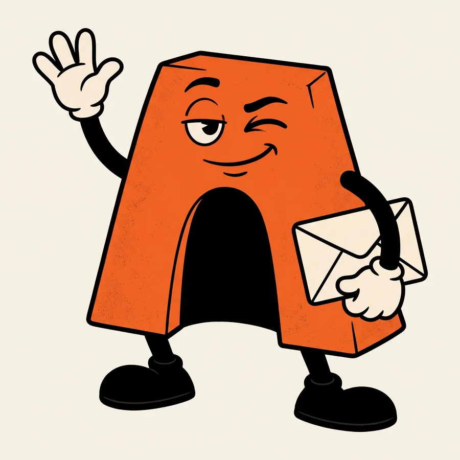 Illustration of Arch, the Arcabo Games mascot, waving with an envelope under his arm