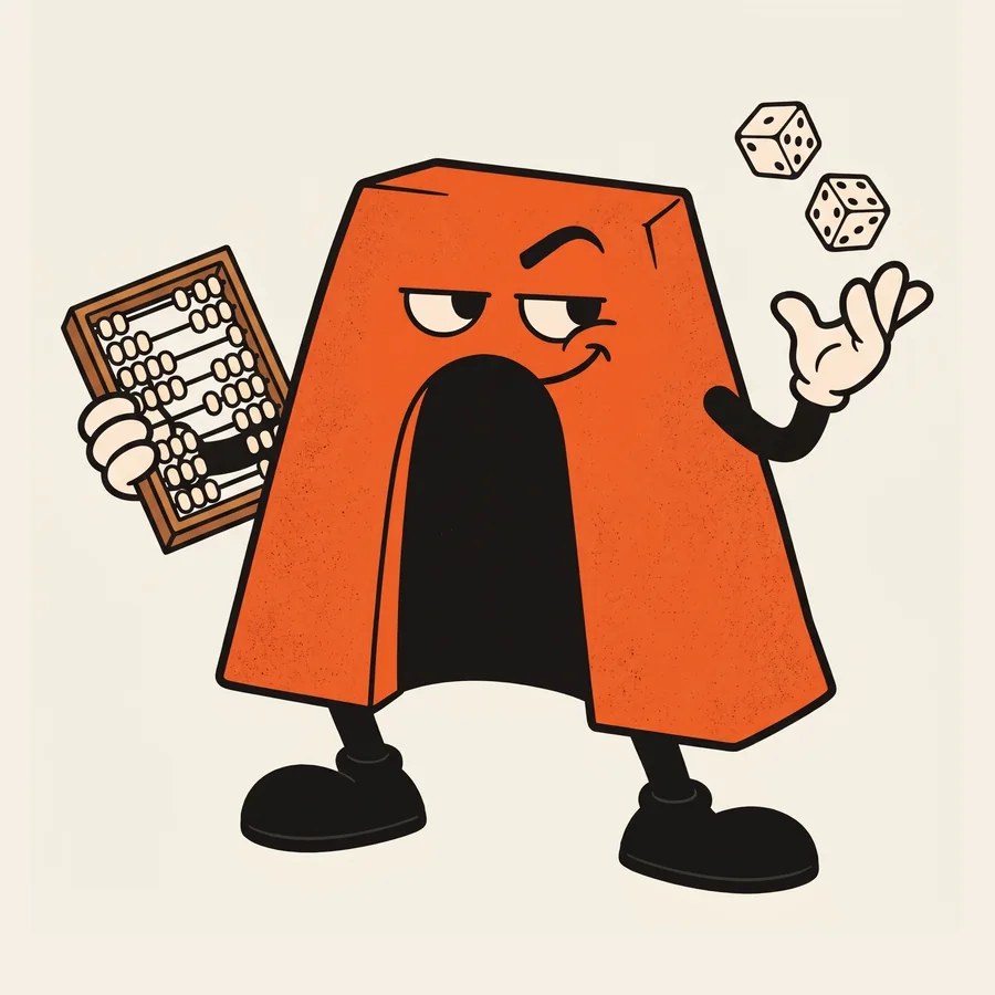 Illustration of Arch, the Arcabo Games mascot, holding an abacus and tossing two dice